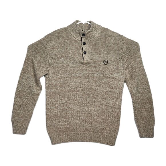 Chaps Other - Chaps 1/4-Button Sweater Men's S Light Brown Elbow Patches Embroidered Logo